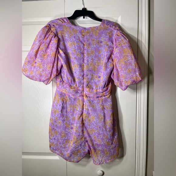 Nasty Gal Floral Puff Sleeve V-Neck Romper Size 10 - Picture 4 of 10